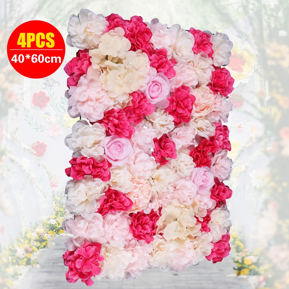 4pcs Flower Panels Artificial Flowers Wall Home Decor Wedding Party Background