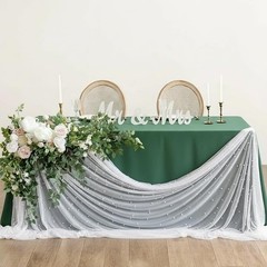 Set of 2 Table Runner 63″ X 120″ Wedding Veil White Dessert Tablecloth Chiffo…