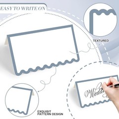 150 PCS Dusty Blue Place Cards 2×3.5 Inch Scalloped Tent Name Table Setting