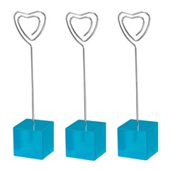 Resin Cube Base Picture Card Holder, 3 Pack Heart Shape Note Holder, Sky Blue