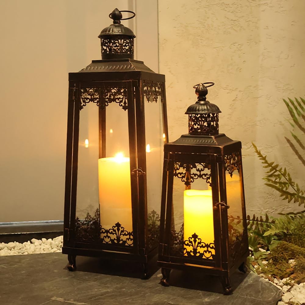 NEEDOMO Lanterns Decorative Outdoor & Indoor, Set of 2 2Pack, Bronze-25″+18″»