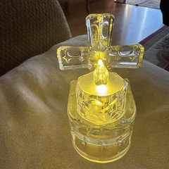 Clear Glass Cross Votive Tea Light Candle Holder With Candle