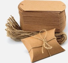 100 Pc Small Kraft Paper Pillow Gift Boxes Twine for Jewelry Candy Party Favor