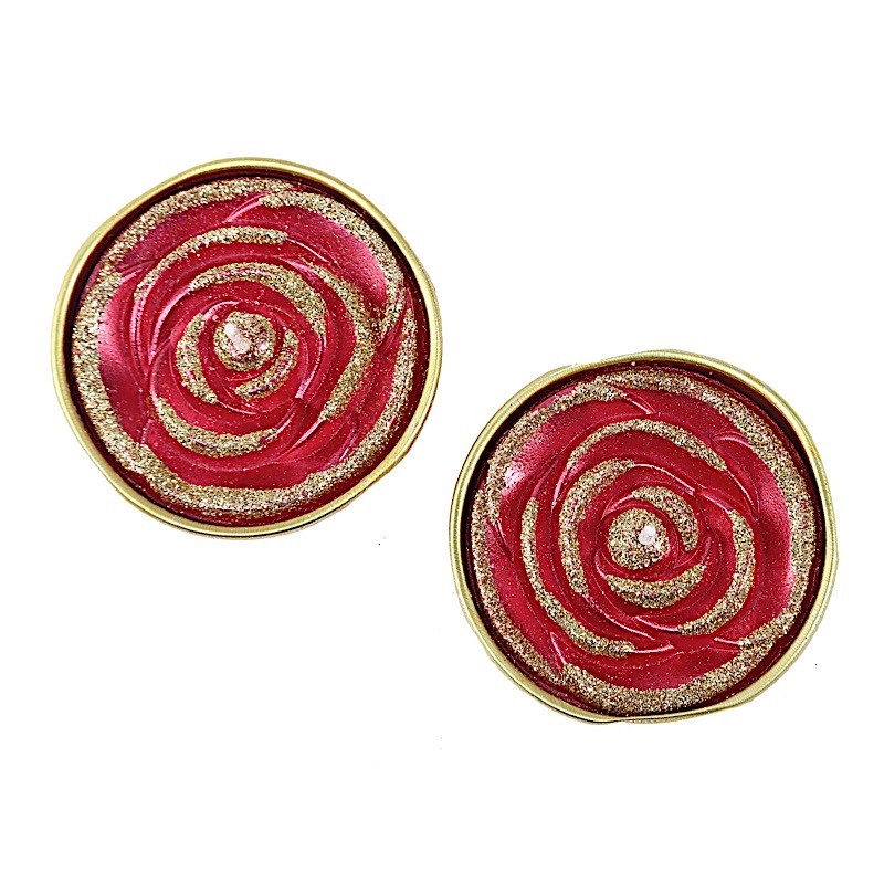2 Red Gold Glitter Rose Tealight Unscented Candles Wedding Party Centerpieces