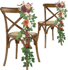Set of 6 Burnt Orange Wedding Aisle Chair Bows with Artificial Flowers