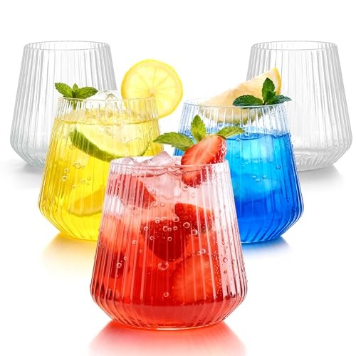 36 Pcs 12 oz Plastic Ribbed Wine Glasses, Origami Ripple Clear 36 PCS
