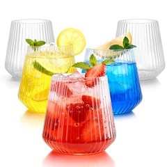36 Pcs 12 oz Plastic Ribbed Wine Glasses, Origami Ripple Clear 36 PCS