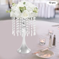 Set Of 10 Silver Tabletop Flower Stands 13.8 in Acrylic Crystal