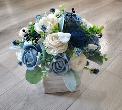 Dusty Blue Navy White Sola Wood Flower Centerpiece Farmhouse Wedding Table Decor