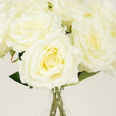 IVORY 2 Bushes 17″ Premium Silk Roses Artificial FLOWERS Bouquets Party Events