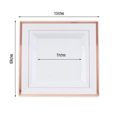 Plastic White 10″ Square Plates Rose Gold Rim Disposable Party Wedding TABLEWARE