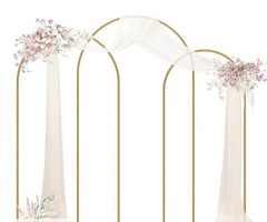 Gold Metal Arch Backdrop Stand Set of 3, 7.2ft H x 4ft L, With 3 White Backdrop
