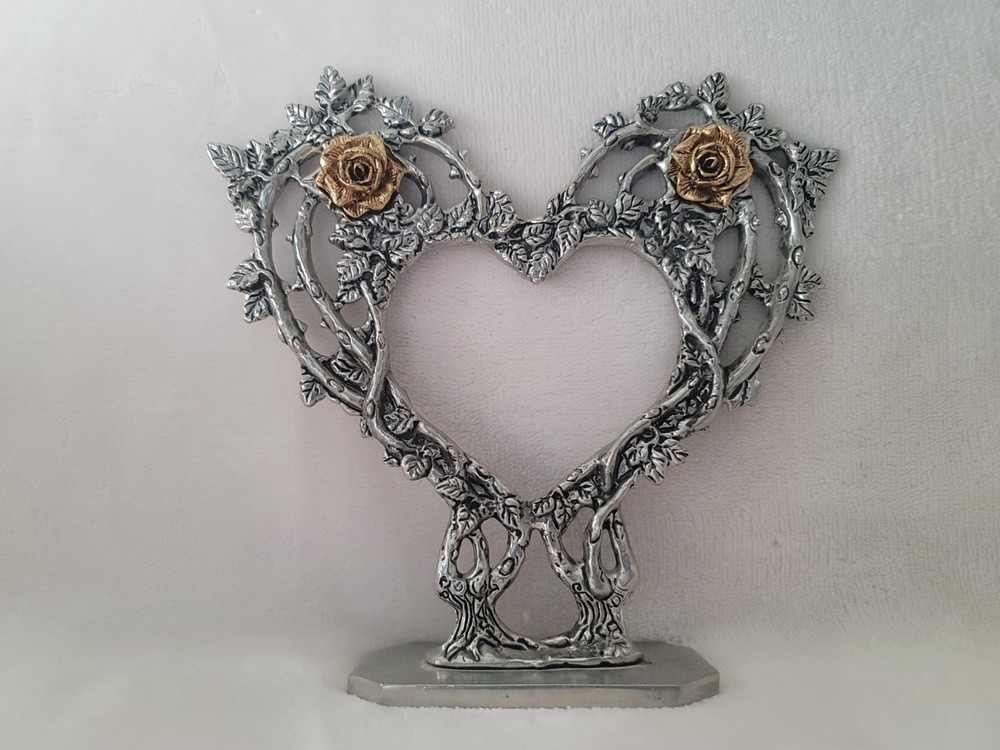 Pewter Rose Heart Cake Topper Fantasy FELOWSHIP FOUNDRY 1996 *retired* NWB