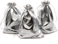 100 Pack Silver 5×7 Heavy-Duty Organza Drawstring Bags for Elegant Gifting