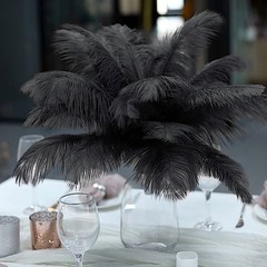 12 pcs 13-15″ long Black Genuine Ostrich FEATHERS Wedding Party Centerpieces