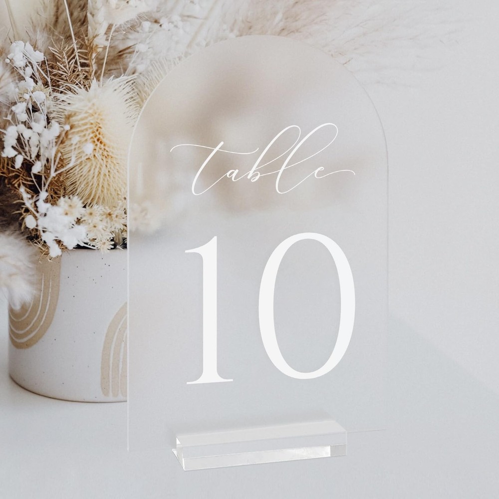 1-10 Frosted 5×7 Acrylic Arch Table Numbers, Stands, Wedding, Centerpiece