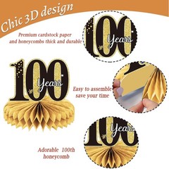 9 Pieces 100th Birthday decorations birthday Black, Gold, White, Pink