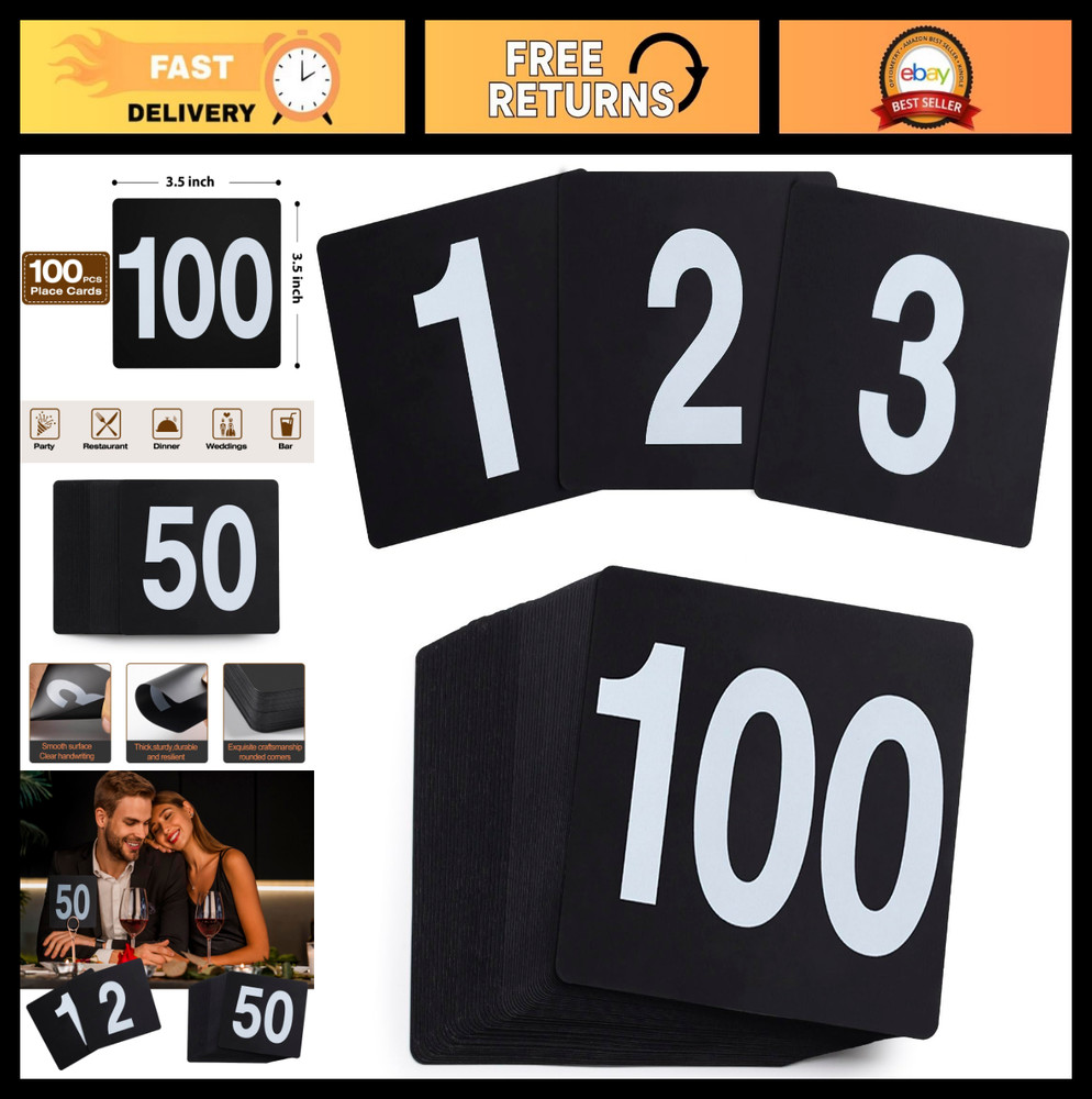 Table Number Cards 1-100, Double-Sided Plastic Signs for Weddings & Restaurants
