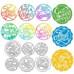 ORIGACH 9 Pcs Words and Round Lace Flower Border Metal Cutting Dies Circle Se…