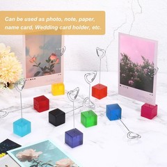 Resin Cube Base Picture Card Holder, 3 Pack Heart Shape Note Holder, Sky Blue
