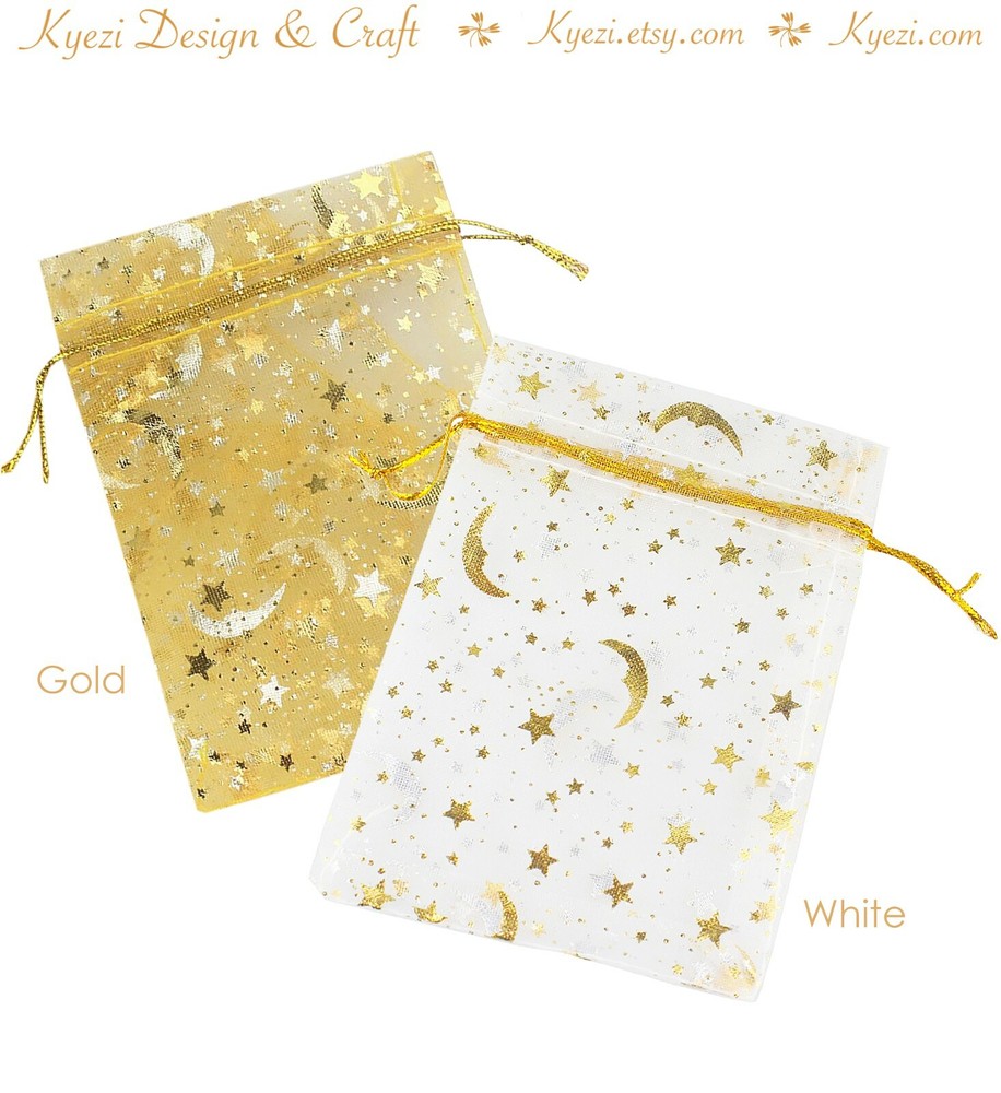 9×12 cm Star and Moon Organza Gift Bags Drawstring Wedding Favor Jewelry Pouches
