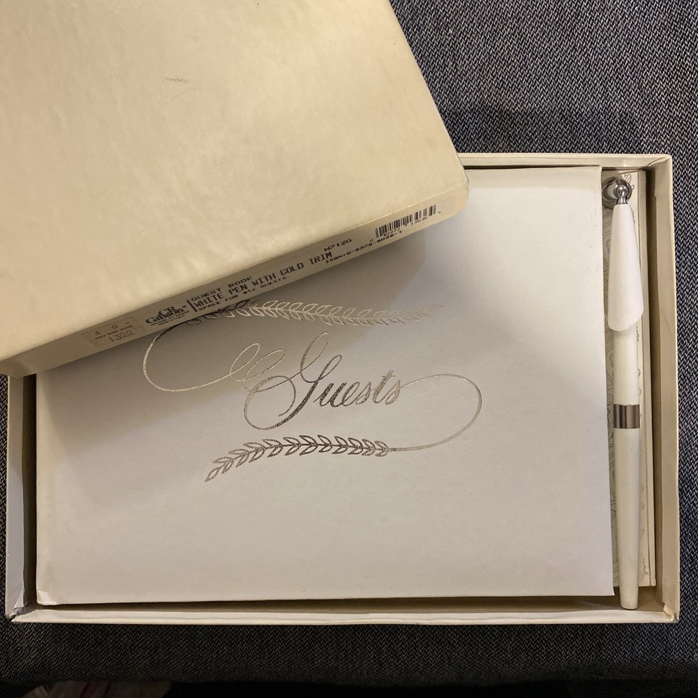 White Guest Book & Pen – Silver Script Wedding By CR Gibson READ