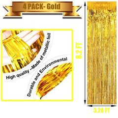 Gold Tinsel Curtain 4 Pack Foil Fringe Backdrop Streamer Photo Booth Wall Decor