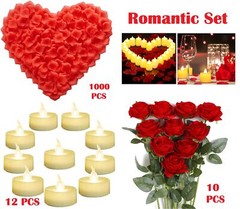 Red Artificial Rose Petals/ Silk Roses/ LED Candles Romantic Night Propose Set