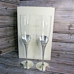 Lenox True Love Toasting Flute Pair Silver Plate & Clear Glass Set of 2