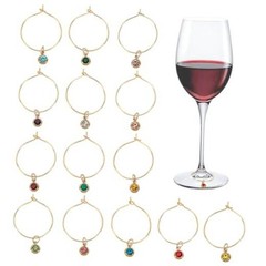 14Pcs 14 Colors Golden Wine Glass Charm, Flat Round Wine Glass Charm,