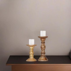Handmade Eco-friendly Traditional Medium Burnt Set Of Two Pillar Candler Holder