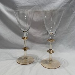 2 Wedding Champagne Toasting Flute Glasses with Gold Access Bling Stems 9″ tall