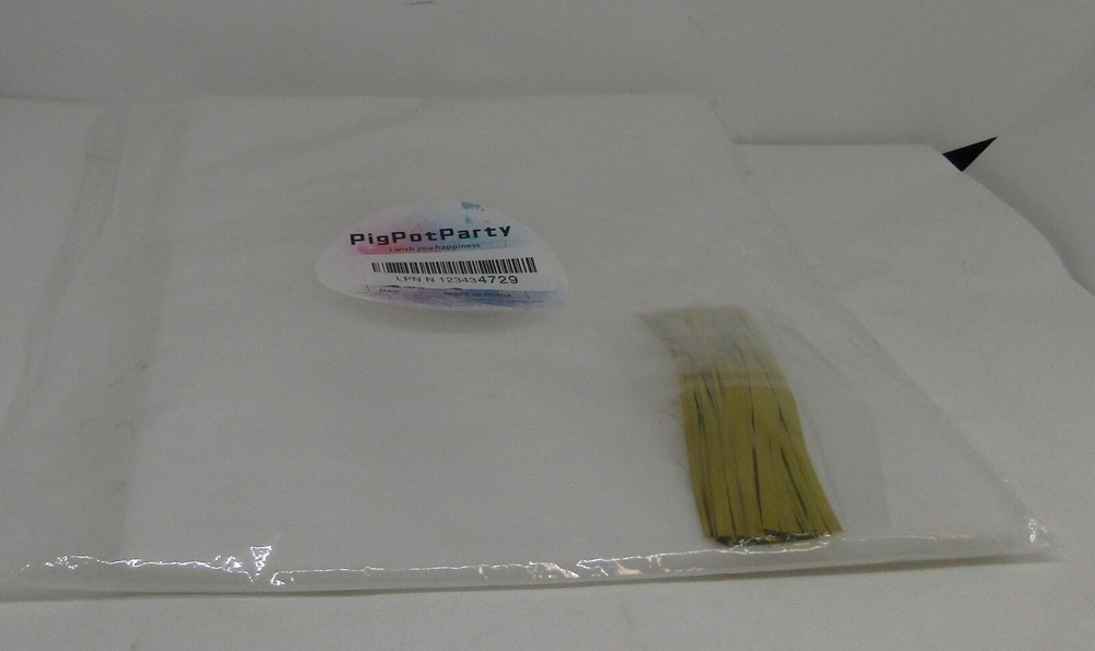 Pig Pot Party, 100 Count 9 X 11 Clear Cellophane Bags with Gold Twist Ties.