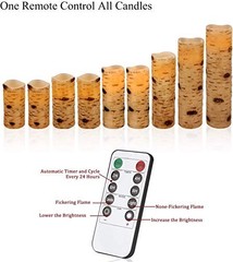 Flameless Flickering LED Candles Birch Bark 9 Pack (D:2.2″ x H:4″5″6″7″8″9″)