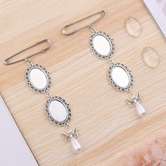 SAVITA 2pcs Wedding Bouquet Photo Charms with 4pcs Oval Glass Cabochons, Classic
