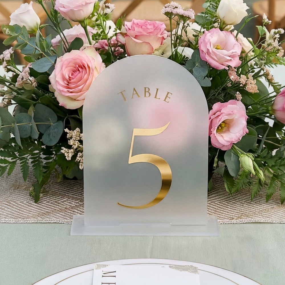 Frosted Arch Wedding Table Numbers Stands 130 Gold Foil 5×7 Acrylic 30 PCS
