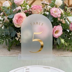 Frosted Arch Wedding Table Numbers Stands 130 Gold Foil 5×7 Acrylic 30 PCS
