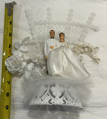 RARE Vintage 1959 Coast Novelty Wedding Cake Topper Bride Groom Rosettes Lace