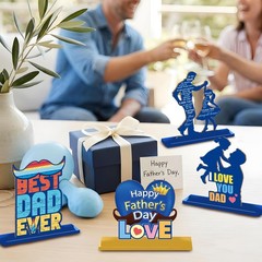 Fathers Day Table Decorations, 4 Pcs Happy Father Day Wooden Table Centerpiece f