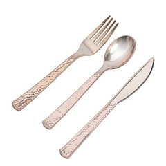 ROSE GOLD 24 Hammered Design 7″ Plastic CUTLERY Spoons Forks Knives Set Party