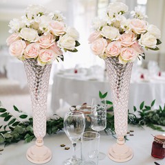 2Pcs Gold Crystal Flower Stand Vases Wedding Centerpiece for Dining Table Decor