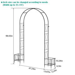Garden Arch Arbor Trellis with Planter Boxes 8.2 Ft Metal Black