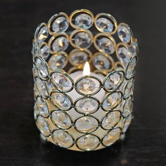 4″ wide Gold Votive Tealight Crystal Beaded CANDLE HOLDERS Wedding Party Home