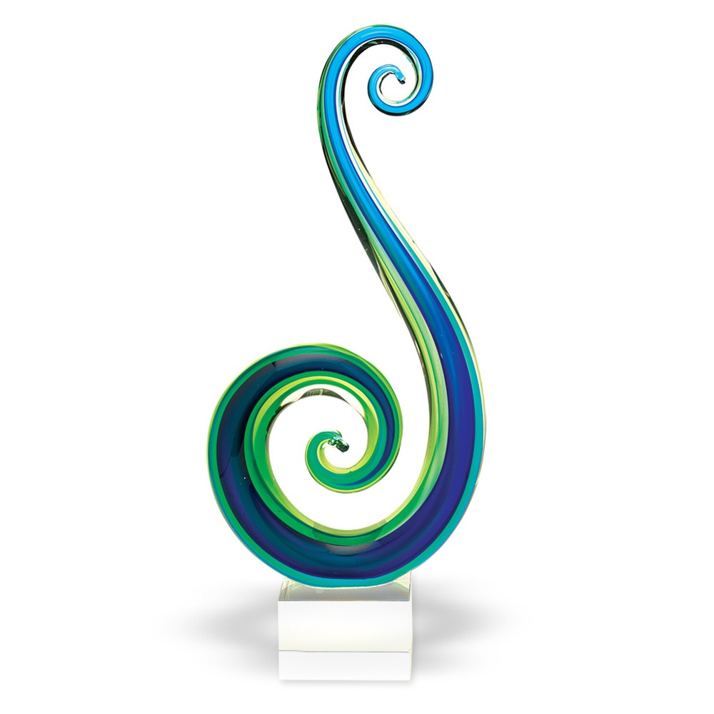 Murano Style Art Glass Colorful Marina Blue and Green Centerpiece, 14 Inches