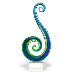 Murano Style Art Glass Colorful Marina Blue and Green Centerpiece, 14 Inches
