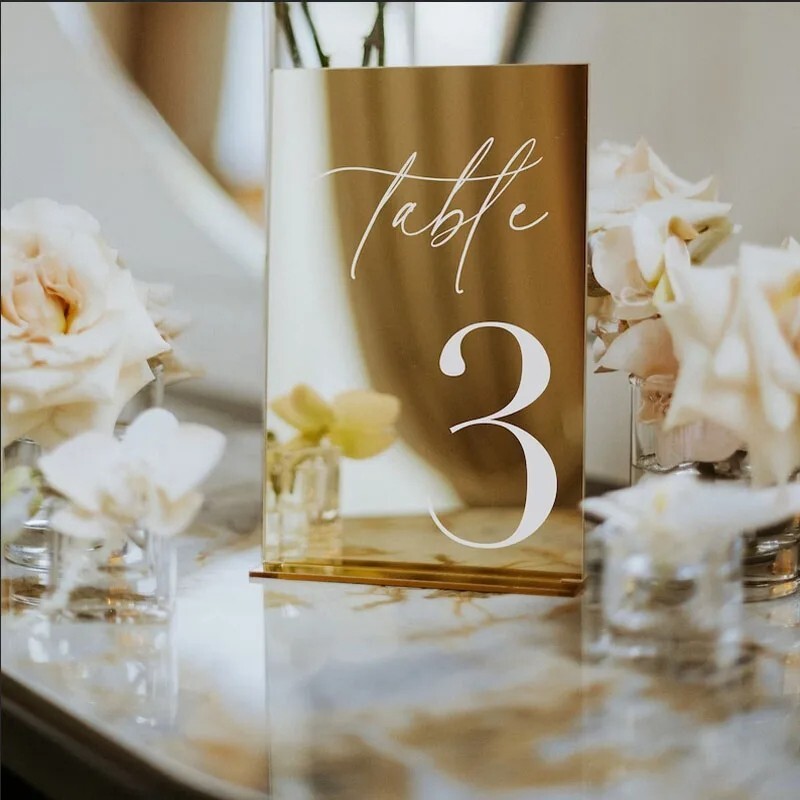Modern Table Numbers Acrylic Wedding Table Numbers Gold Mirror Table Signs