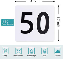 50Pcs Table Numbers 1 to 50 Double Sided Plastic Cards Wedding Events