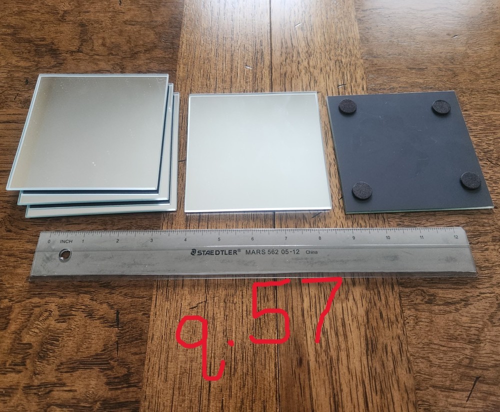 QTY:57 – 4.5″ Square Mirror Candle Plate for Table Centerpieces, Padded feet