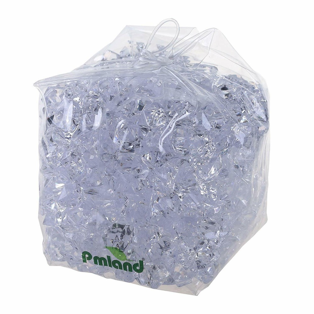 PMLAND Clear Acrylic Ice Rocks Crystals Cubes Gems 3lbs Bulk Bag for Table Decor