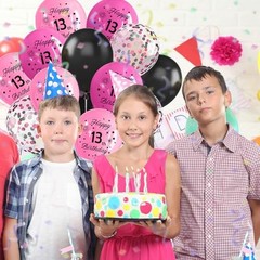 Birthday Pink and Black Balloons,12 Inch Hot Pink, Light Pink, 21st Rose Black